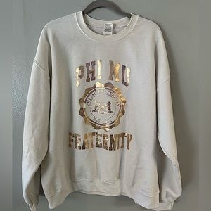White and Rose Gold Gildan Phi Mu Fraternity Crewneck Sweater Size XL
